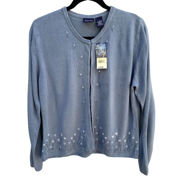 Hillard & Hanson Womens Embroidered Floral Design Beaded Cardigan Sweater New XL - Picture 1 of 10
